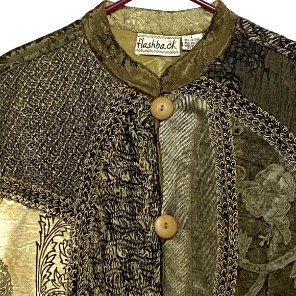 Vintage Flashback Womens Jacket L Patchwork Textured Embroidered Boho Glamour - Picture 2 of 9